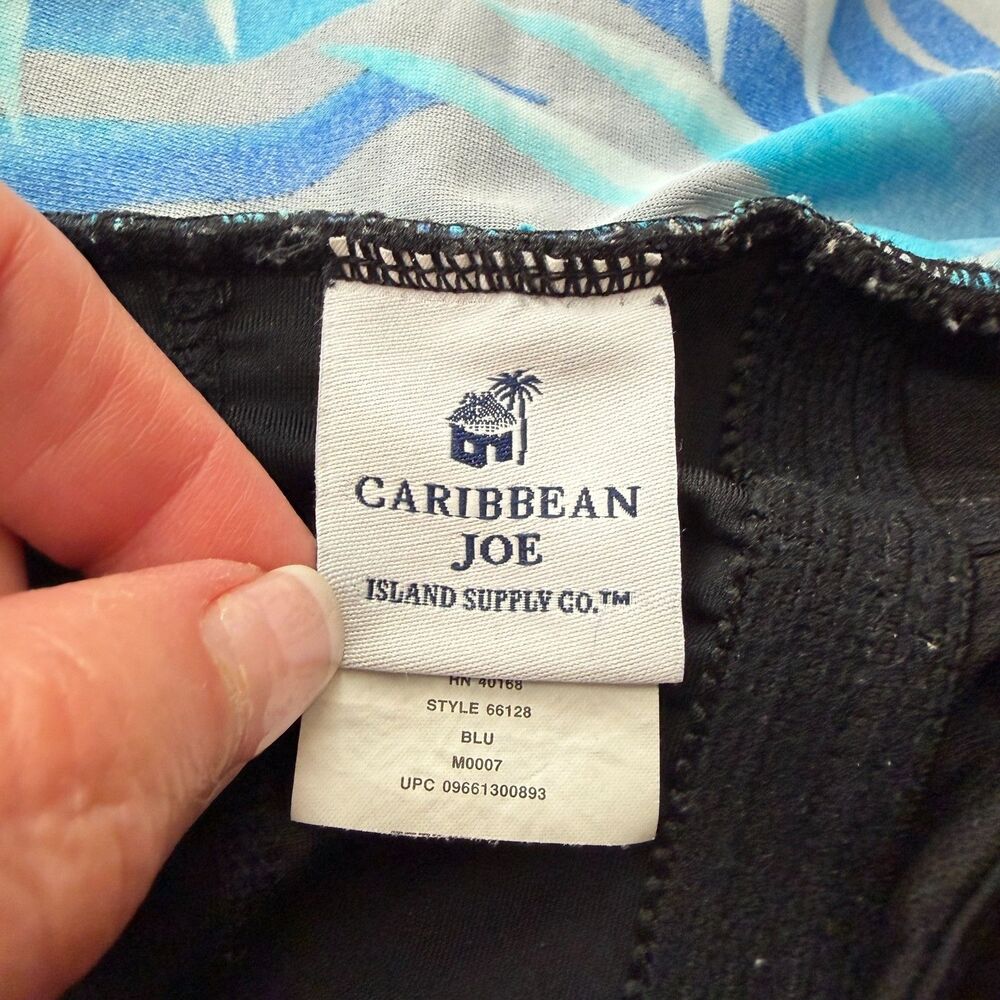 Carribean Joe Swimsuit 12 Turquoise Royal Blue and Black Foliage Tummy Control - Picture 9 of 9